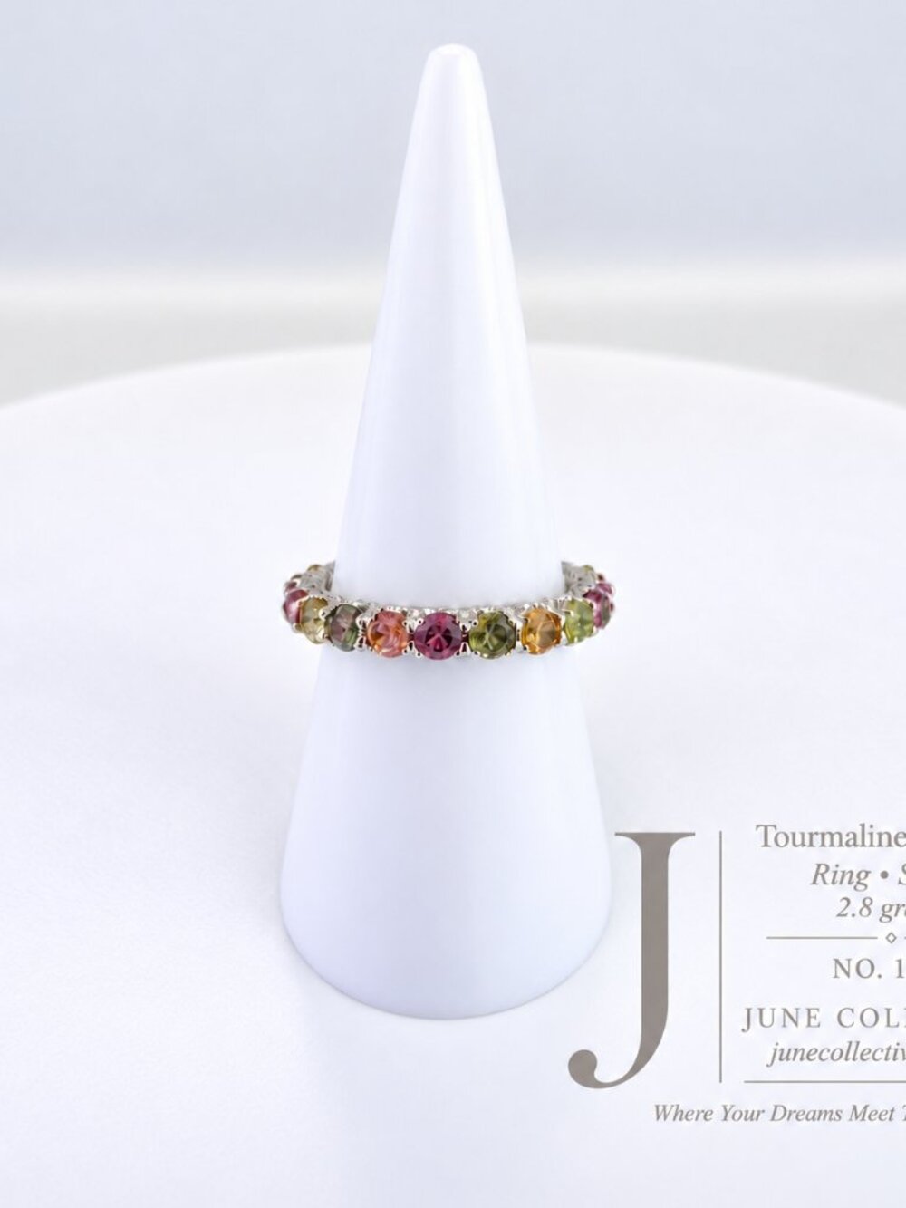 Natural Tourmaline Topaz Ring 925 Silver 14K White Gold Plated Size 8